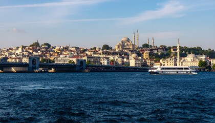 Fototapeta premium City skyline by the sea harbor.