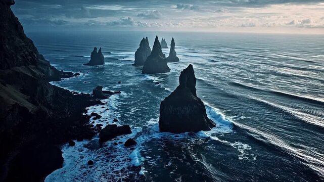 Coastal rock formations in ocean for outdoor lifestyle brands and nature documentaries
