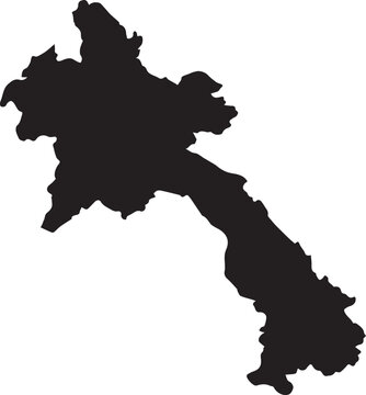 Black silhouette map of laos on white background isolated on transparent background, Vector, illustration
