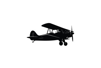 A classic biplane in flight depicted as a striking black silhouette © Sumon