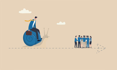Slow businessman of the illustration is modern meeting teams together riding snail slow walking on arrow to reach target © MST HAZERA