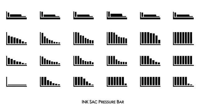 Ink sac pressure bar icons, vector graphics, pressure gauge symbols, ink sac illustrations