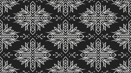 Repeating white geometric star patterns on a black background suitable for textiles, wallpapers, and graphic design projects. © bohey
