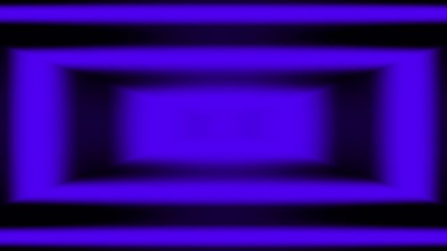 Futuristic blue tunnel zoom with geometric rectangular neon depth loop
