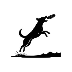 Fototapeta premium Black dog leaping joyfully over grassy obstacle in minimalist silhouette