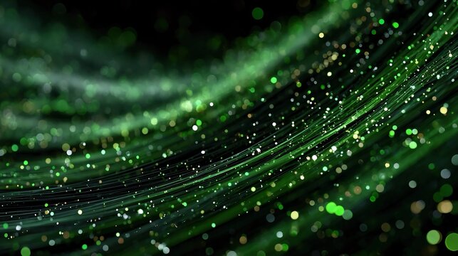Abstract green tech background with light beams, digital data flows, and futuristic energy network concepts, emphasizing innovation, sustainable technology, and eco-friendly digital solutions,