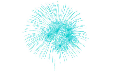 Obraz premium Cyan blue firework burst illustration, vibrant pyrotechnic explosion on white background, festive celebration firework display for holiday events