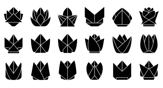 Black Tulip Icons, Vector Floral Symbols, Dark Flower Graphics, 20 Tulip Shapes
