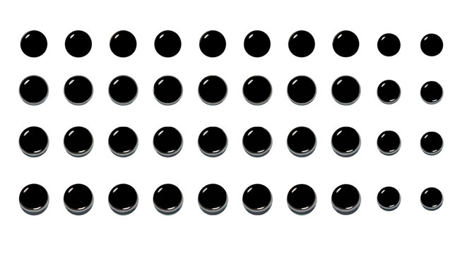 Black, round, dot, bullet, point icons, 40 vector graphics, simple shapes, geometric elements