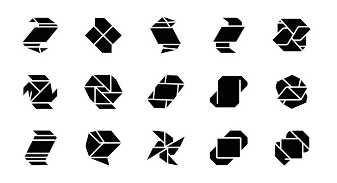 Camera shutter, photography icons, black and white, 15 symbol set, vector graphics