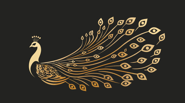 Elegant golden peacock illustration against a dark background vector design