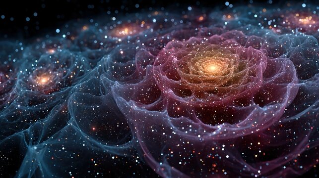 Abstract math visualization showing fractals, chaotic systems, multidimensional shapes, algorithmic structures, and conceptual science and mathematics illustration