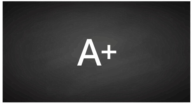 Minimalist vector art: A simple, elegant illustration of a chalkboard with a single, perfectly drawn white chalk 'A+' symbol in the center. Flat design with a subtle textureless dark background.
