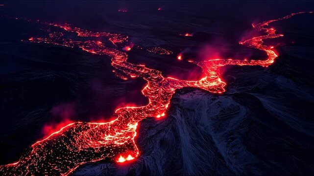 Lava flow from a volcanic eruption for outdoor lifestyle brands and nature documentaries
