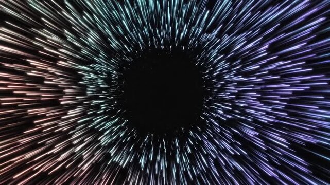 Abstract hyperspace motion speed line effect with glowing pink and blue colors, science fiction concept
