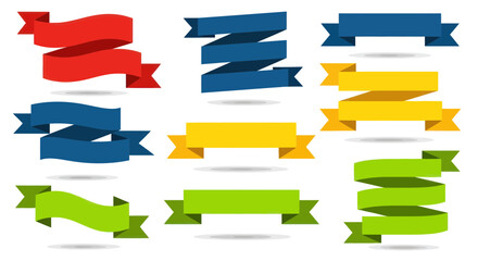 Fototapeta premium Collection of Colorful Ribbon Banners, Labels, and Tags on White Background