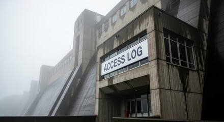 Obraz premium Massive, imposing brutalist reinforced concrete structure, heavily