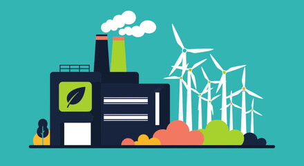 Naklejka premium Sustainable Industrial Factory and Wind Turbine Energy Concept
