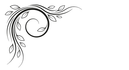 Fototapeta premium Simple Outline Corner Design with Swirling Leaves and Minimalist Floral Ornament on Isolated White Background