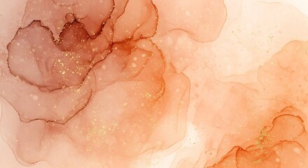 Fototapeta premium Soft peach and orange watercolor texture background with abstract shapes