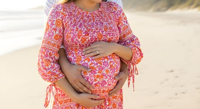 Pregnant woman, expecting mother, beach scene, loving couple, maternity photography
