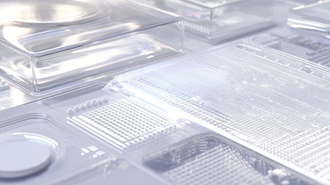Abstract close up of transparent plastic packaging and containers