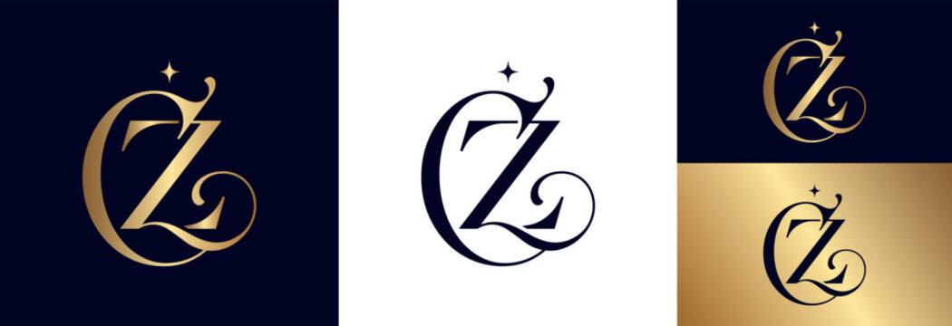 Graceful CZ monogram logo design with star accent luxury.