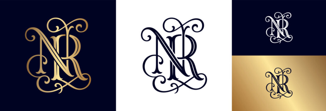 Ornate NR monogram emblem luxury vintage monogram initials elegant alphabet letter.