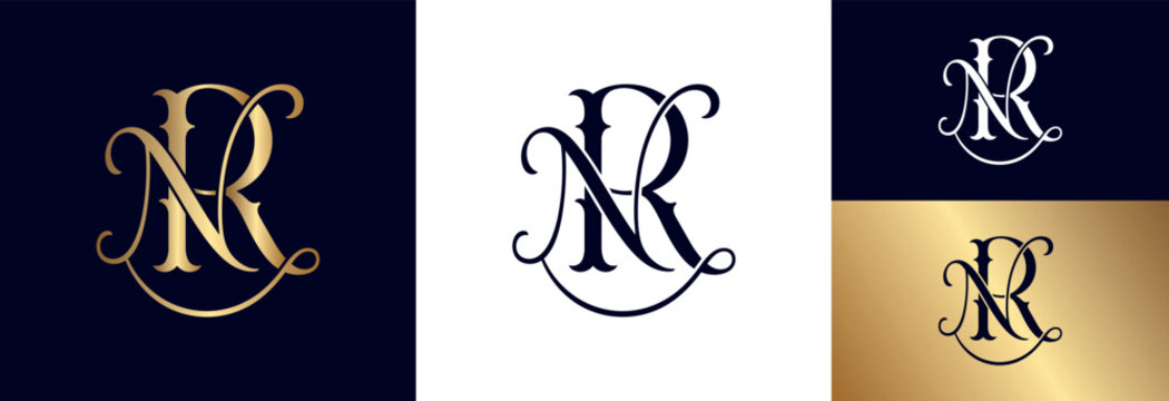 Elegant NR monogram symbol vintage alphabet letter luxury branding design.