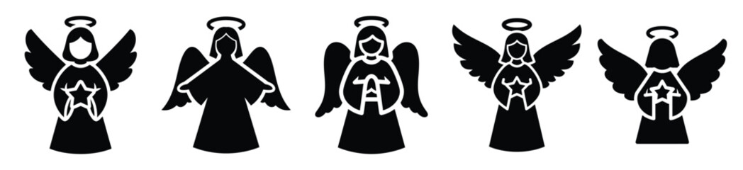 Fototapeta premium High quality angel silhouette vector icon set. christmas isolated icons on white background Vector illustration.