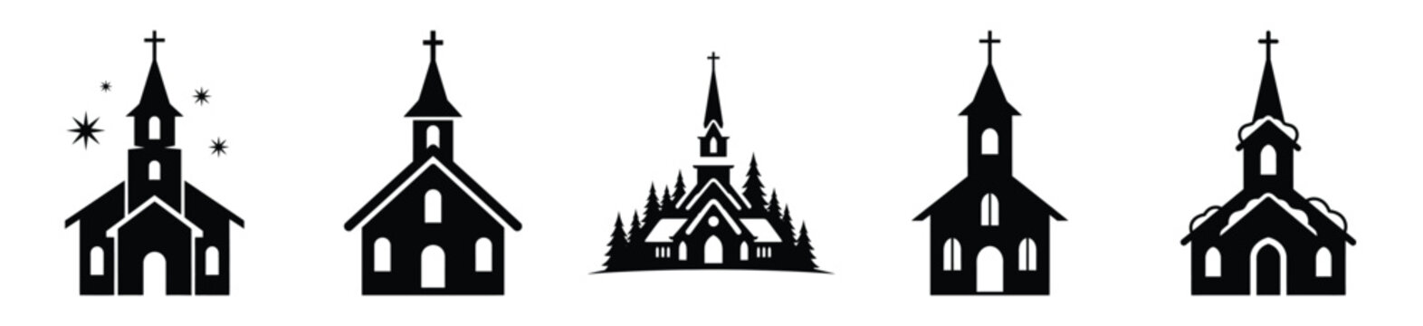 High quality church  silhouette vector icon set. christmas isolated icons on white background Vector illustration.