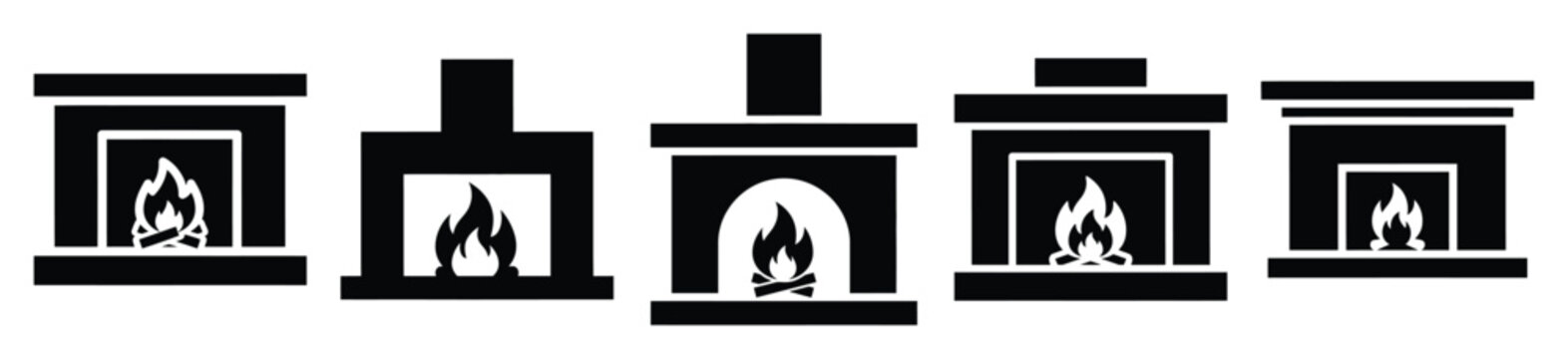 High quality fireplace with fire  silhouette vector icon set. christmas isolated icons on white background Vector illustration.