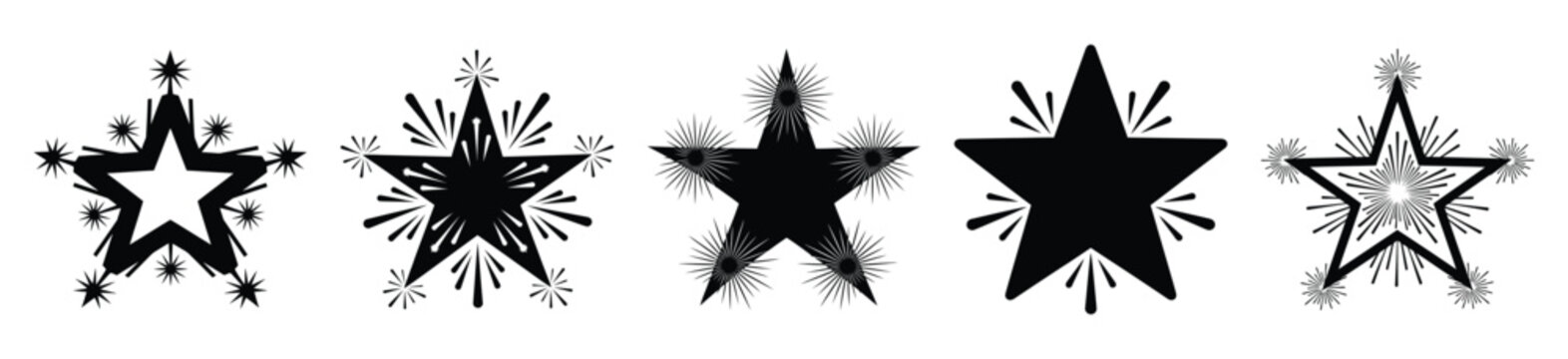 High quality firework star  silhouette vector icon set. christmas isolated icons on white background Vector illustration.