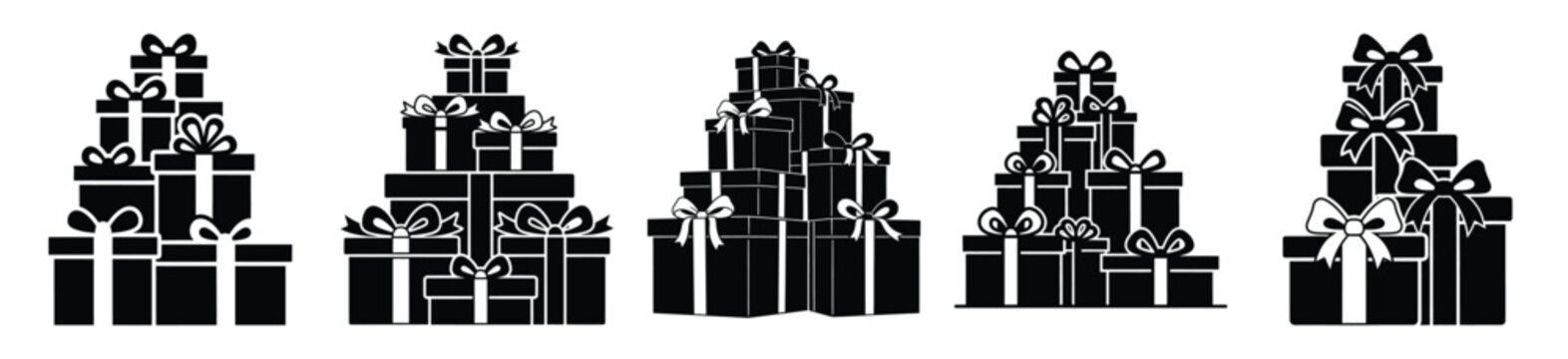 High quality gift stack  silhouette vector icon set. christmas isolated icons on white background Vector illustration.
