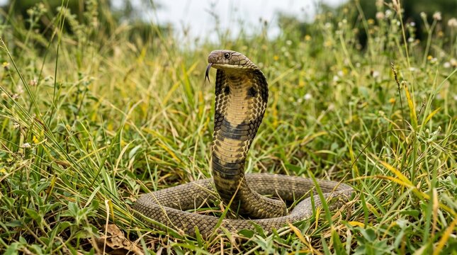 photo of a cobra among the grass made by AI generative