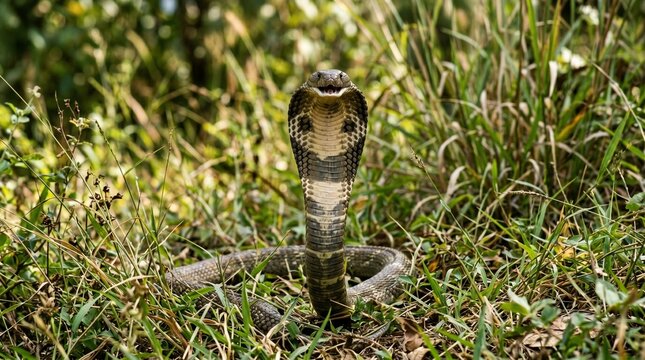 photo of a cobra among the grass made by AI generative