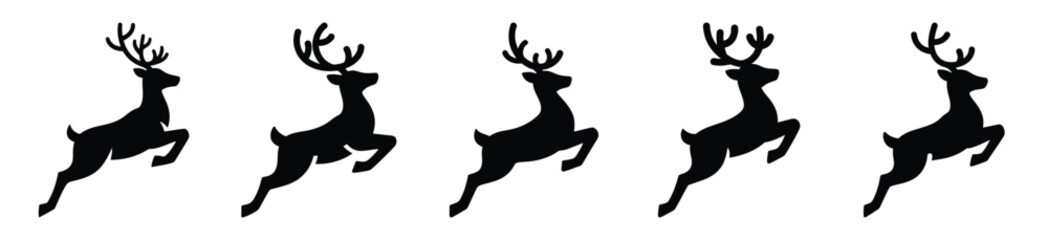 High quality reindeer jump  silhouette vector icon set. christmas isolated icons on white background Vector illustration. © Pallobroy