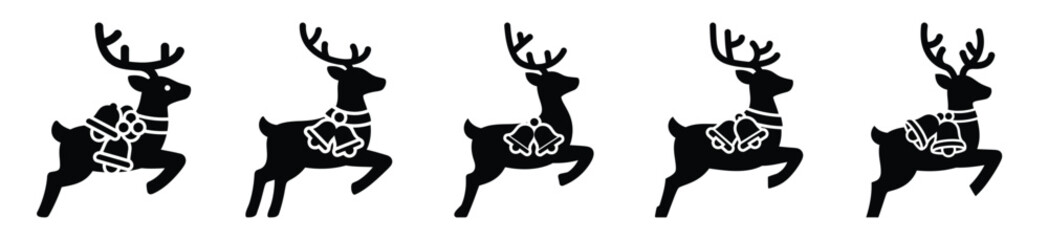 High quality reindeer with bells  silhouette vector icon set. christmas isolated icons on white background Vector illustration. © Pallobroy