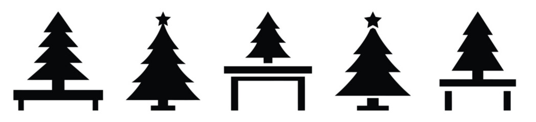 Obraz premium High quality tabletop tree silhouette vector icon set. christmas isolated icons on white background Vector illustration.