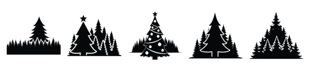Obraz premium High quality tree silhouette vector icon set. christmas isolated icons on white background Vector illustration.