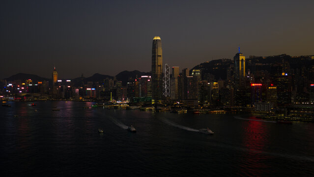 Hong Kong Skyline Victoria Harbour Night Aerial