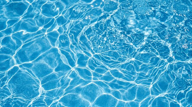 Clear Blue Swimming Pool Water Surface with Ripples and Light Reflections.