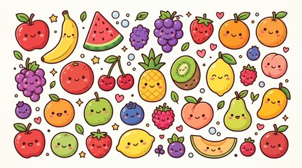 Fototapeta premium photo illustration of cute fruit pattern with smile made by AI generative