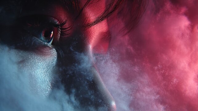 Close up eye with dramatic lighting and abstract background concept