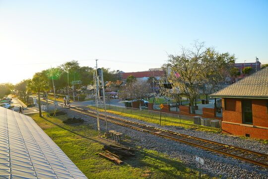 Plant City, Florida, USA: 03 20 2026: Landscape of plant city downtown and historic train station, Florida
