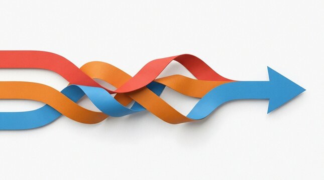 Intertwined paper arrows merging for collaboration and synergy concept