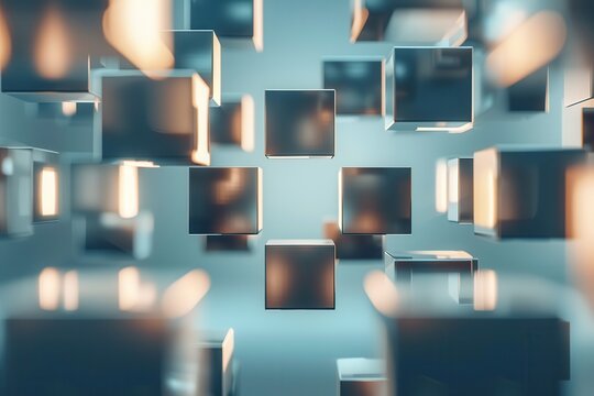 Futuristic Cube Structures Floating Against Blurred Light Background Futuristic Digital Art Concept