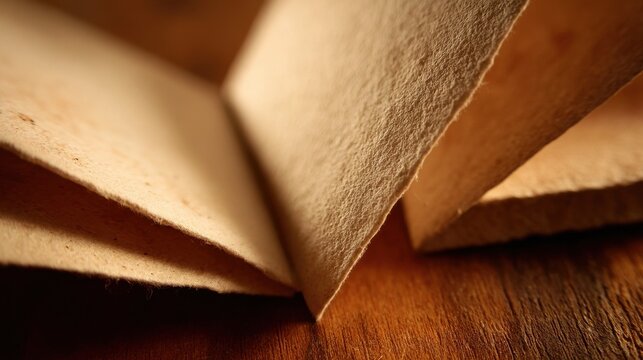 Rough deckle edge handmade unlined paper journal lying on a wooden surface, showcasing antique texture for writing and art.