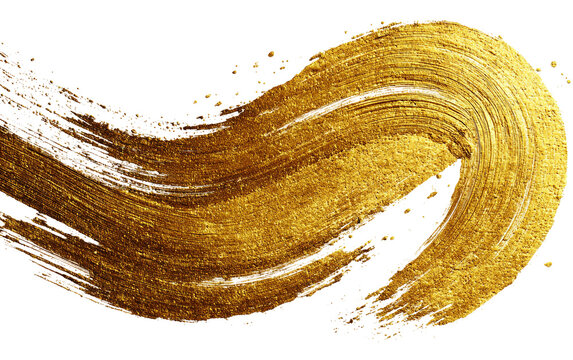 Abstract gold foil smear with fluid organic brush motion for contemporary decorative design use Isolated on transparent background PNG