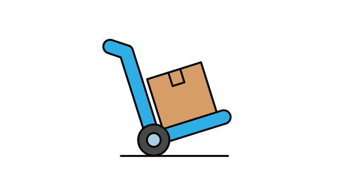 Hand truck with a box icon on white background